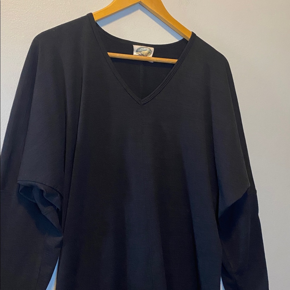 Ramblers Way Wool Tunic Dress Womens Medium Black Long Dolman Sleeves Hi Low Hem - Picture 3 of 12
